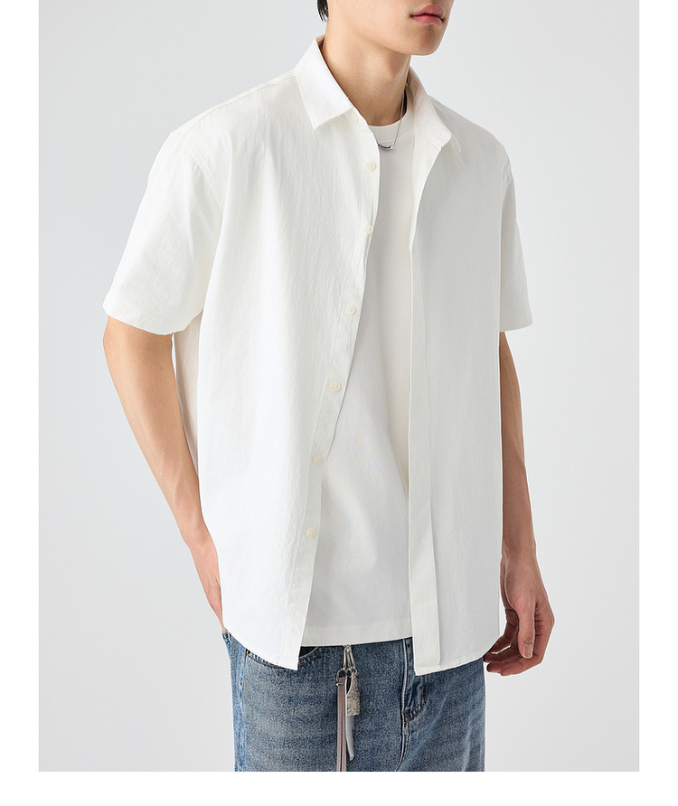 Áo sơ mi nam ngắn tay cotton trơn phong cách mới — Màu đen chi tiết 40