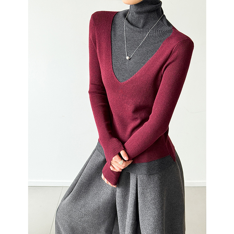 橘芷秋冬新款韩系穿搭修身显瘦打底上衣ins设计感针织衫136