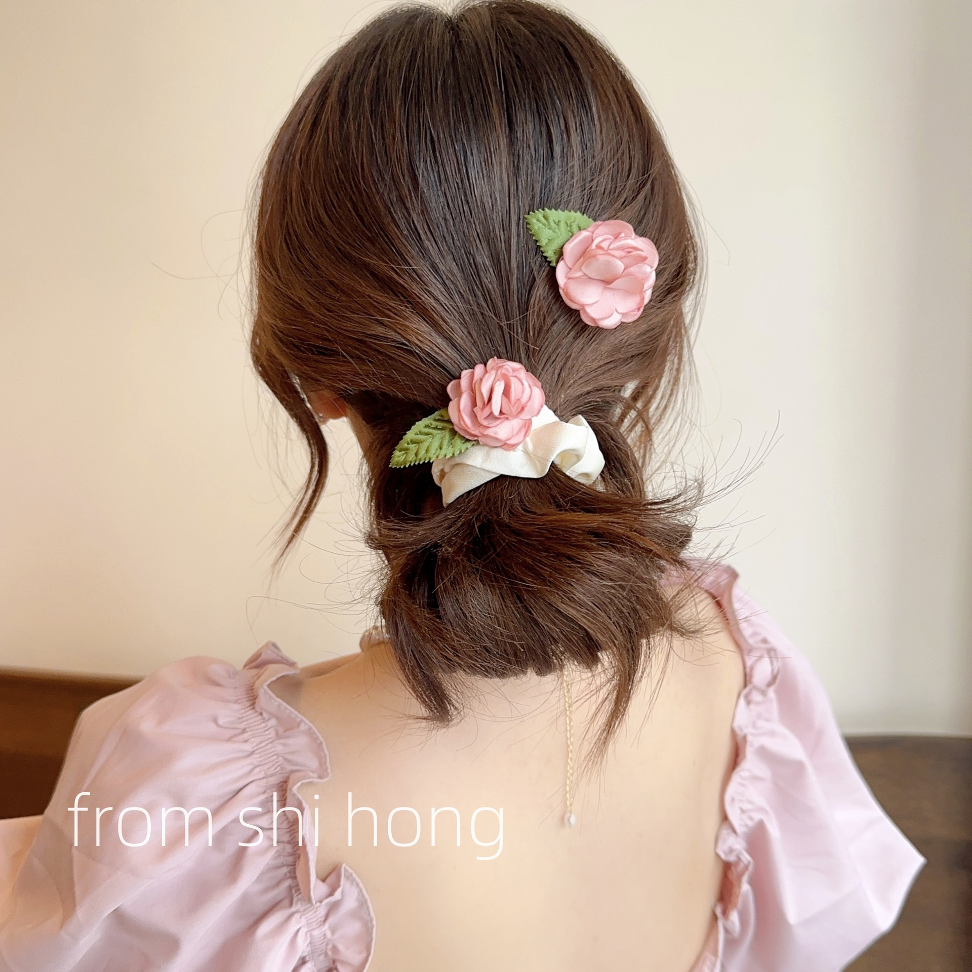 Pink Rose Flower Hairpin Hairband Grab Necklace ~ Spring New Flower Side Clip Hair Accessories 2024 Headwear