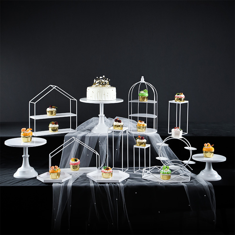Soporte de postre europeo soporte de exhibición blanco plato de postre comida fría descanso de té Mesa estante de la torta té de la tarde Merienda stand image 11