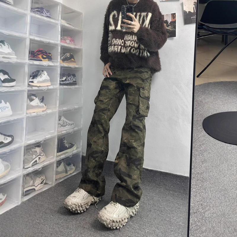 Spring American-style High Street Skinny Camouflage Crane Pants Stretch Slim-fit Jeans Retro Casual Pants for Men and Women