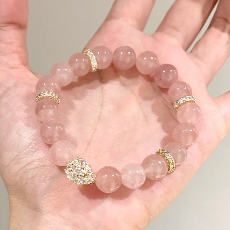 天然ピンククリスタルビーズブレスレット、新鮮で甘くて多用途、桃の花のブレスレット、親友ジュエリー、クロスボーダーDouyin卸売|undefined