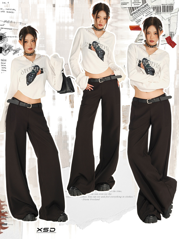 垂感宽松低腰喇叭西裤女2024秋季新款显瘦微喇休闲裤女(配腰带）详情2