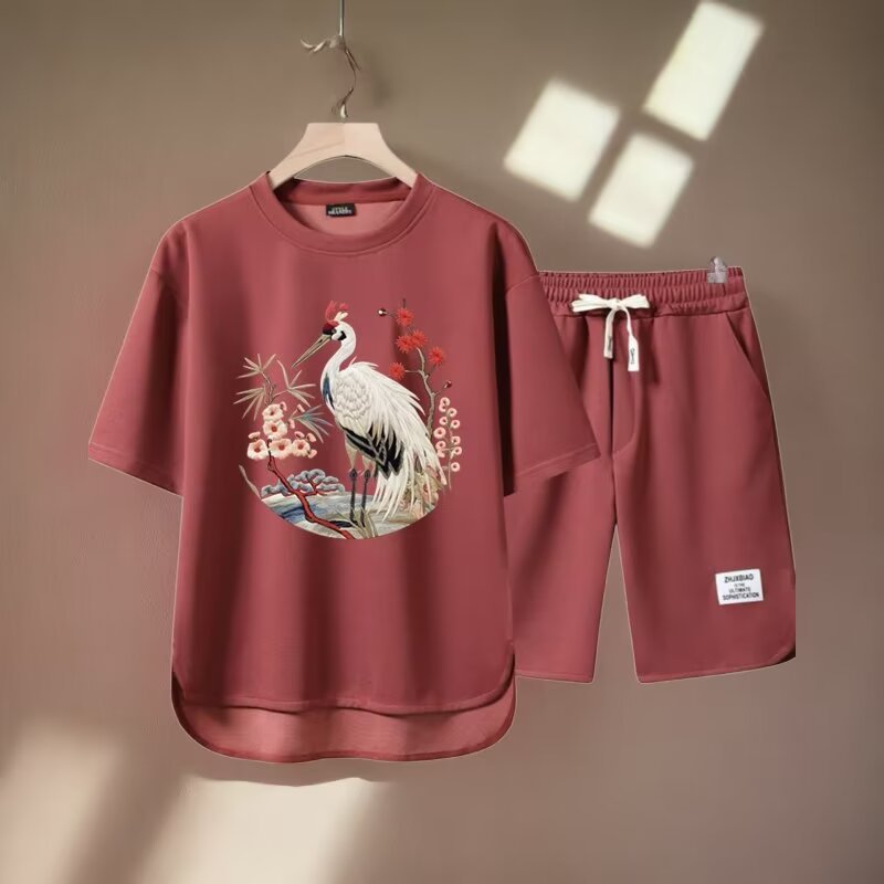 Men's Clothing 2024 Waffle Casual Summer Suit Men's Loose Teen Short sleeved T shirt Shorts Handsome Two piece Suit_maomaolike.com