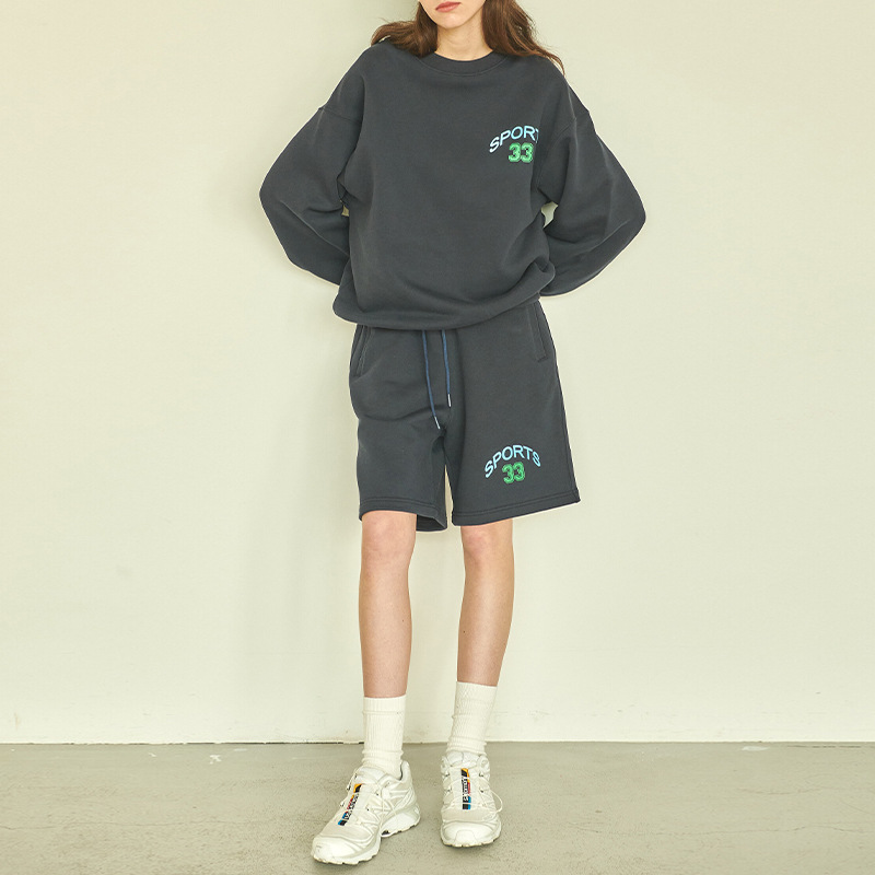 [Clearance Sale] 2025 Autumn Casual Sportswear Two-Piece Set: Printed Long-Sleeve Crew Neck Sweatshirt And Shorts_ecoleips.com
