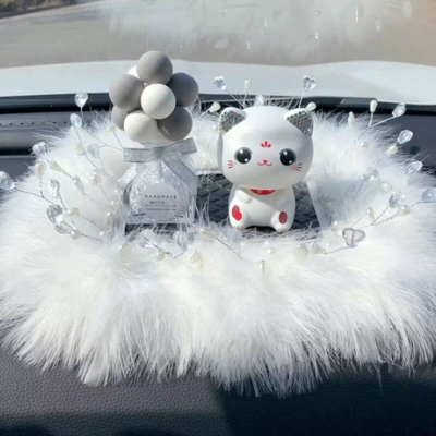 Goddess Car Interior Decoration Gift | Car ornaments - 50-white-feather-cushion-gray-and-white-ball-bottle-cat-with-eyes-open