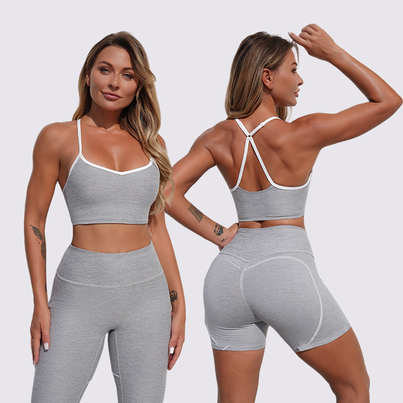 Europa y los Estados Unidos transfronterizos sensación desnuda hermosa espalda deportiva de color contrapeso bra de cinturón de miel de alta elasticidad de cadera seco conjunto de brazalete