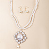 Fashionable retro pendant, necklace from pearl for bride, chain for key bag , set, light luxury style