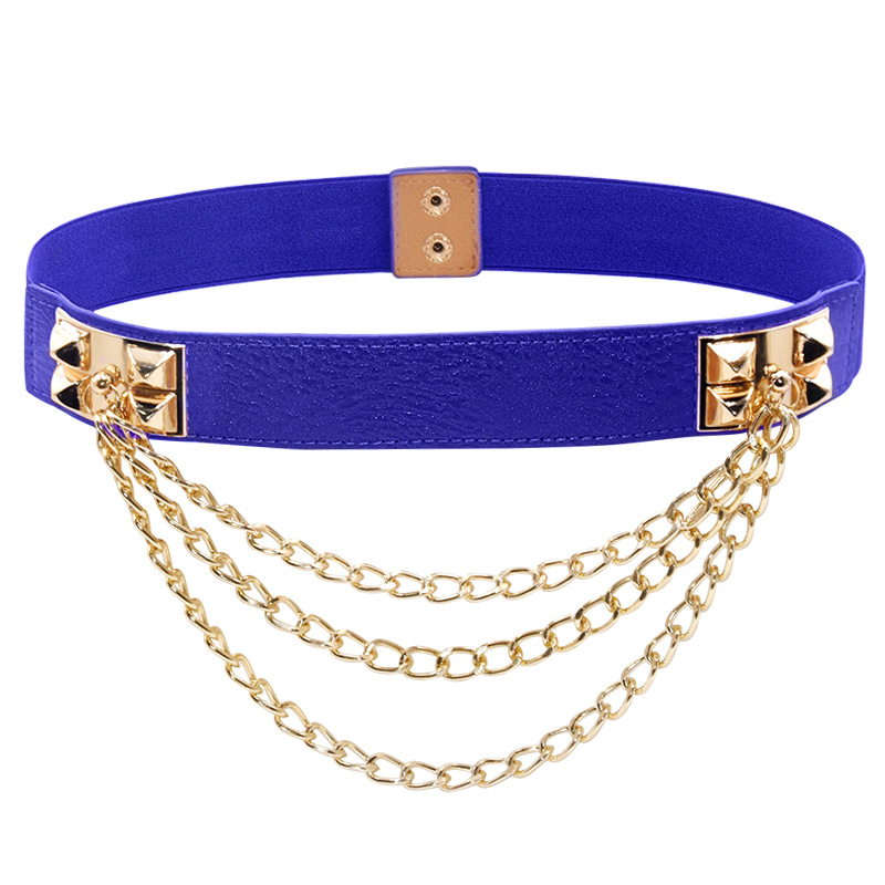 Punk remache de oro transfronterizo cadena de la cintura de las mujeres cinturón perezoso elástico de las mujeres cintura ancha sello de metal cadena de la cintura