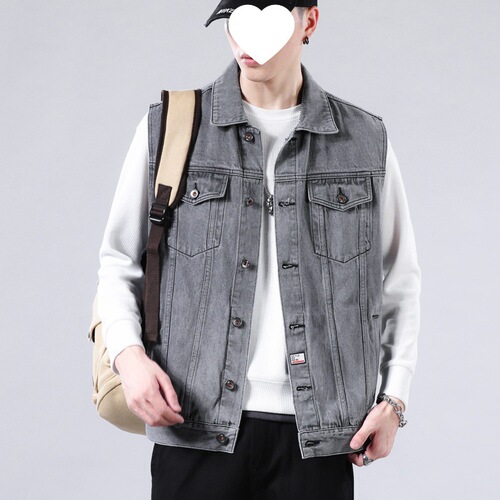 Men's Spring Jacket, Loose Sleeveless Denim Vest, Fashionable and Stylish Backless Denim Shirt, Cowboy Jacket