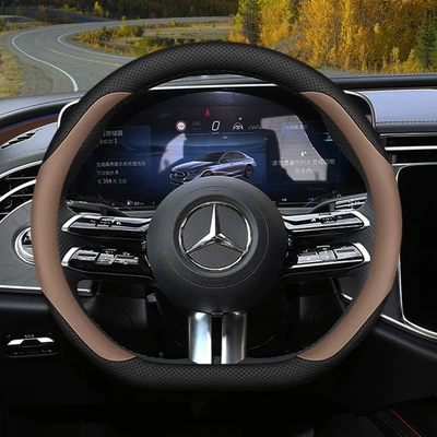 Steering wheel cover | supplies cross-border e-commerce leather steering - type-d-tongka-brown-standard