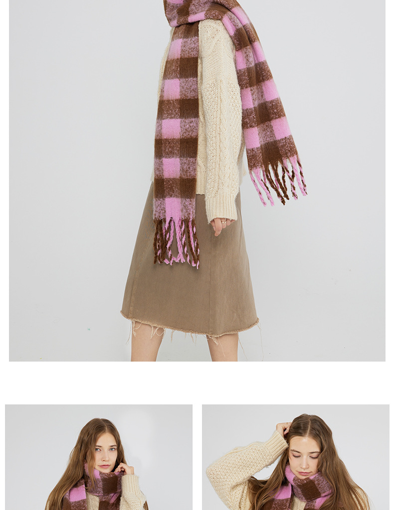 Bufanda mujer de imitación cachemira con estampado ajedrez invierno_voghion.com