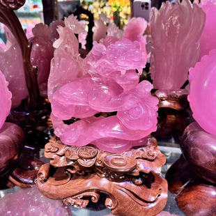 Natural Ice Pink Crystal Carved Dragon Soaring Ornaments for Home Office Pink Crystal Carved Dragon Soaring Ornaments