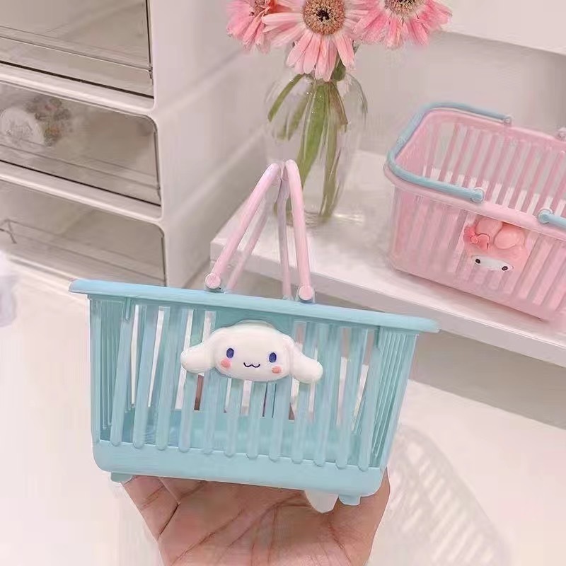 かわいいマカロン色の手提げ収納バスケットピンク少女心シール文房具雑物アクセサリーデスクトップ収納バスケット|undefined