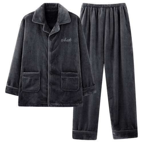 New Men's Winter Milk Fleece Long-Sleeve Thickened Large Size Simple Men's Pajama Home Suit Set