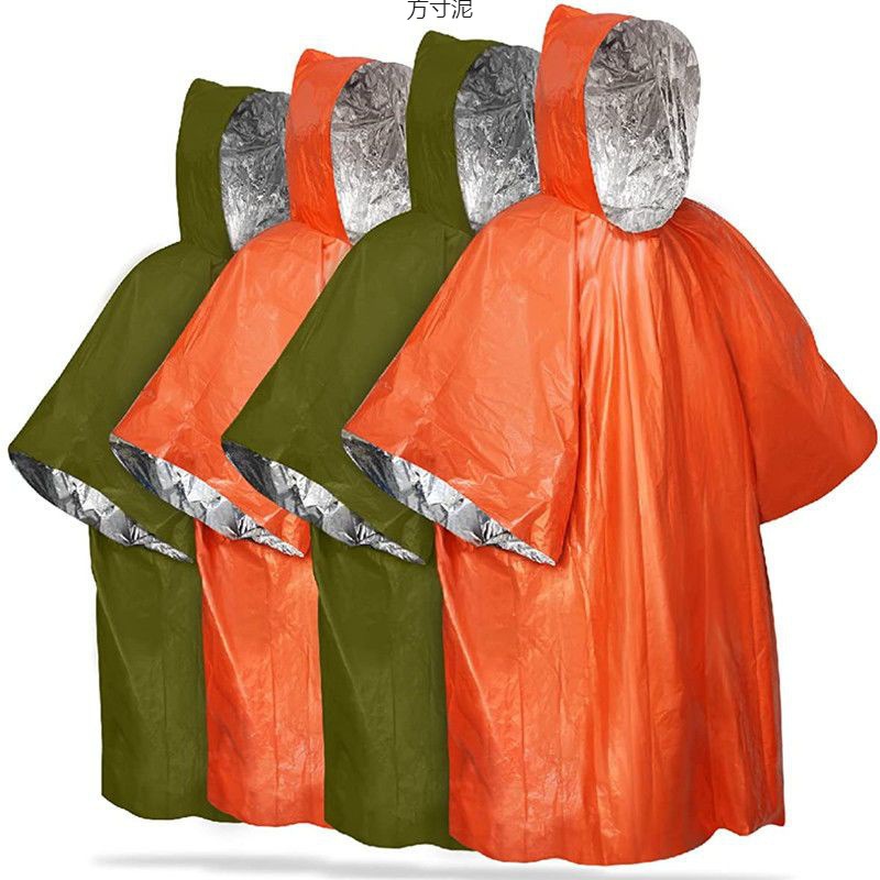 Outdoor camping portable aluminum film warm blanket emergency windproof and waterproof raincoat emergency poncho reusable factory one piece wholesale