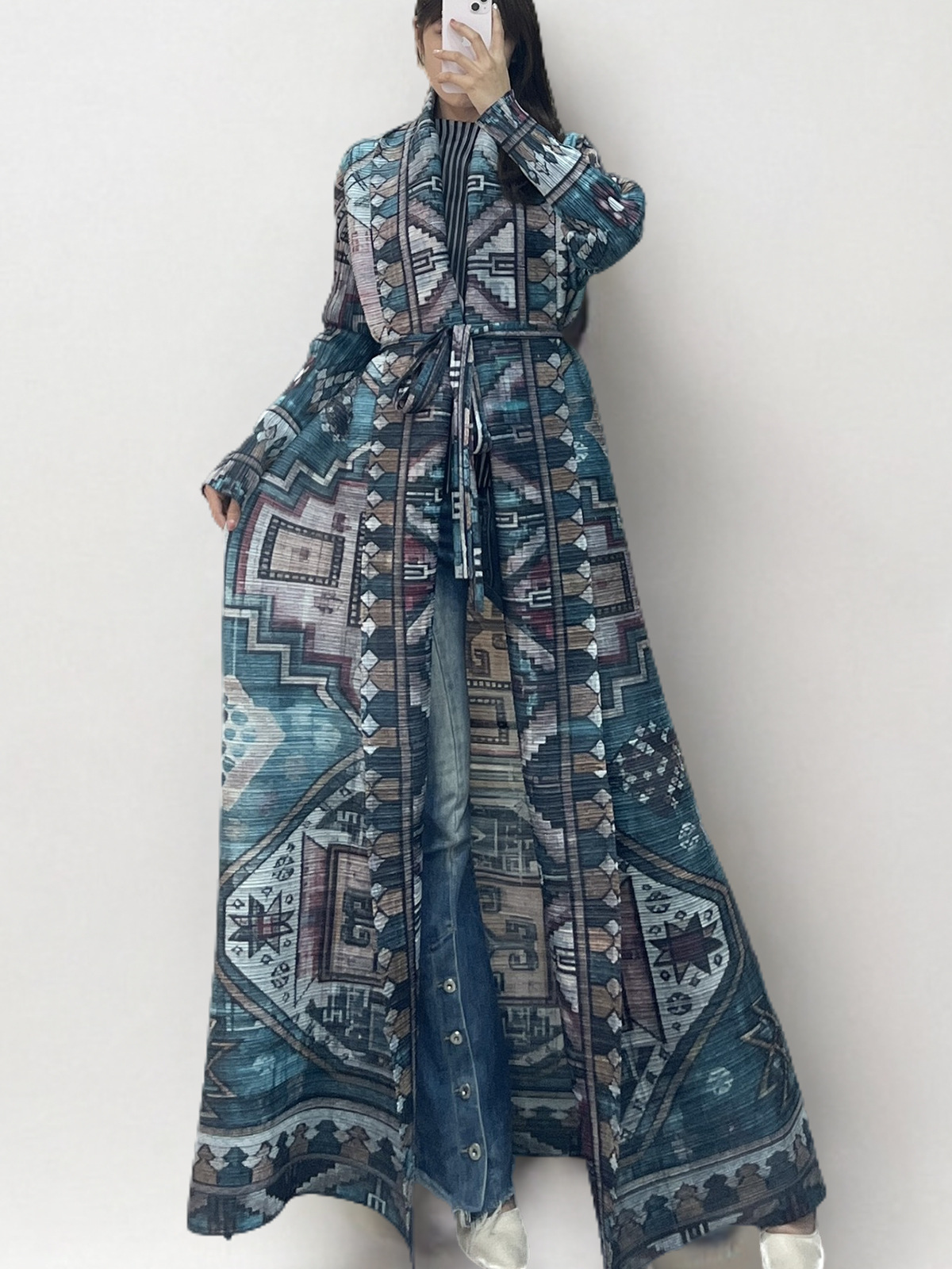 Muslim Long Robe, Arabian Dubai Middle Eastern Women's Clothing, Printed Trench Coat, Abaya Dress, Trendy_ecoleips.com