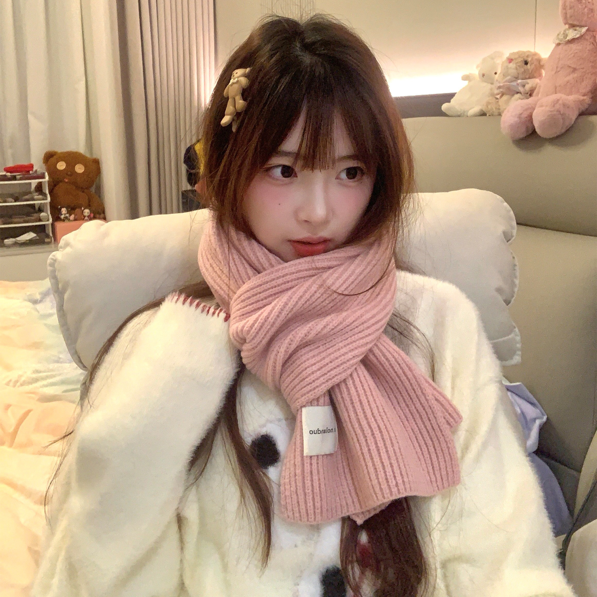 Demi-season solid color knitted universal keep warm fashionable…