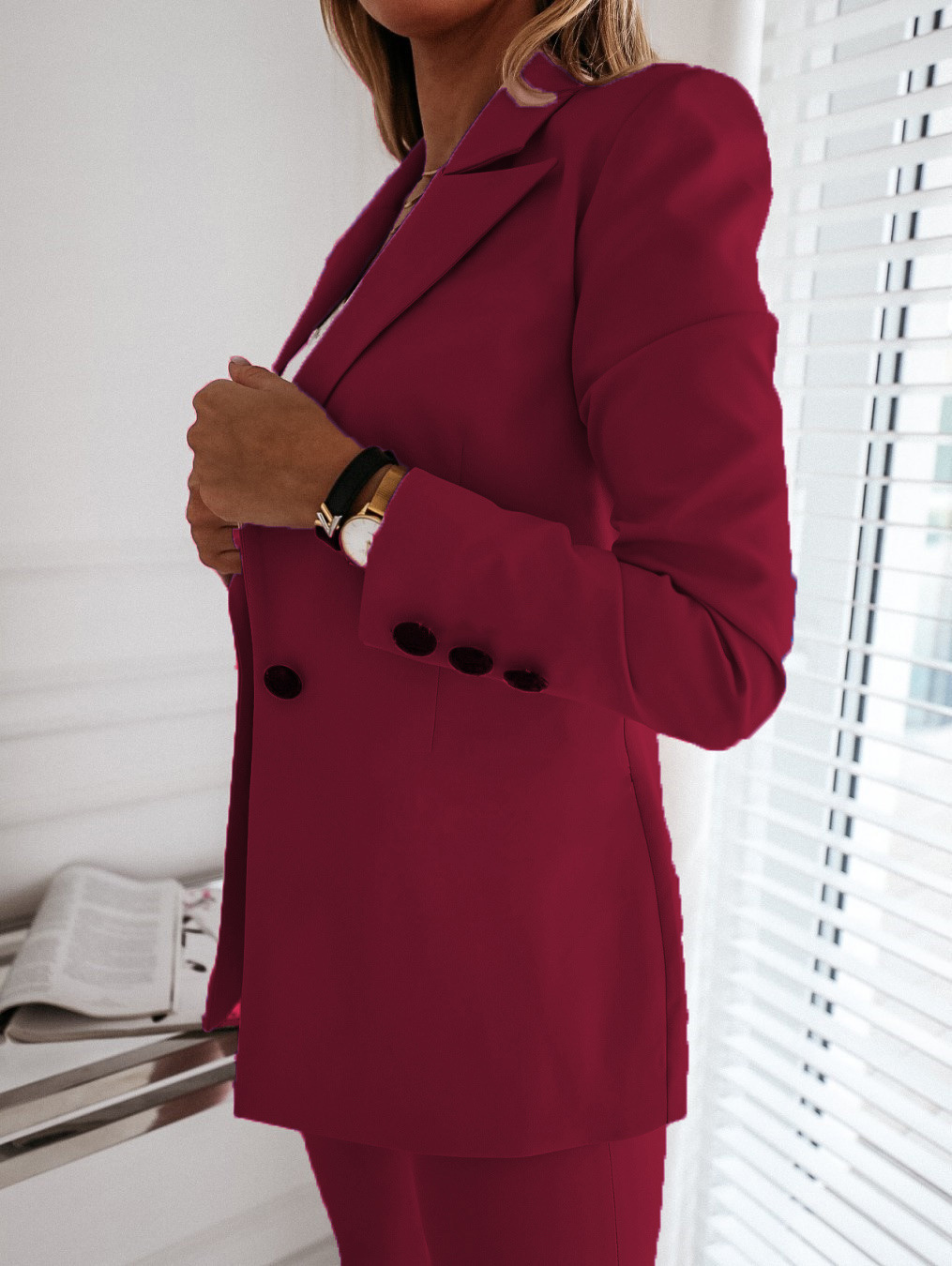 Women's Clothing Long sleeved Solid Color Button Suit Women's Jacket Cardigan_senzul.com