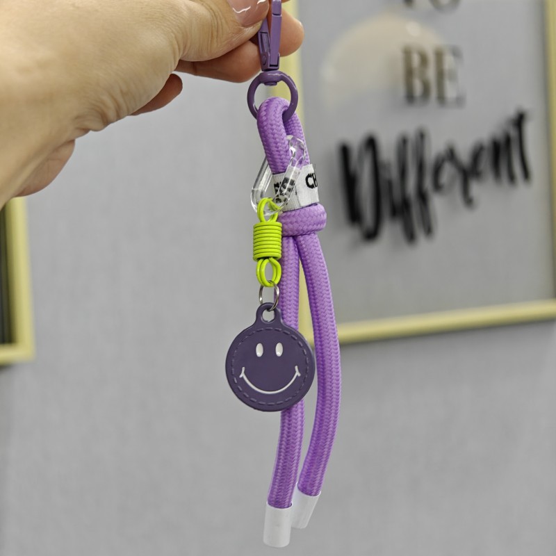 Sonriente cuerda de trenzado llaves de coche bolsos colgantes bolsos accesorios de ropa en caso de teléfono móvil cuerda de color