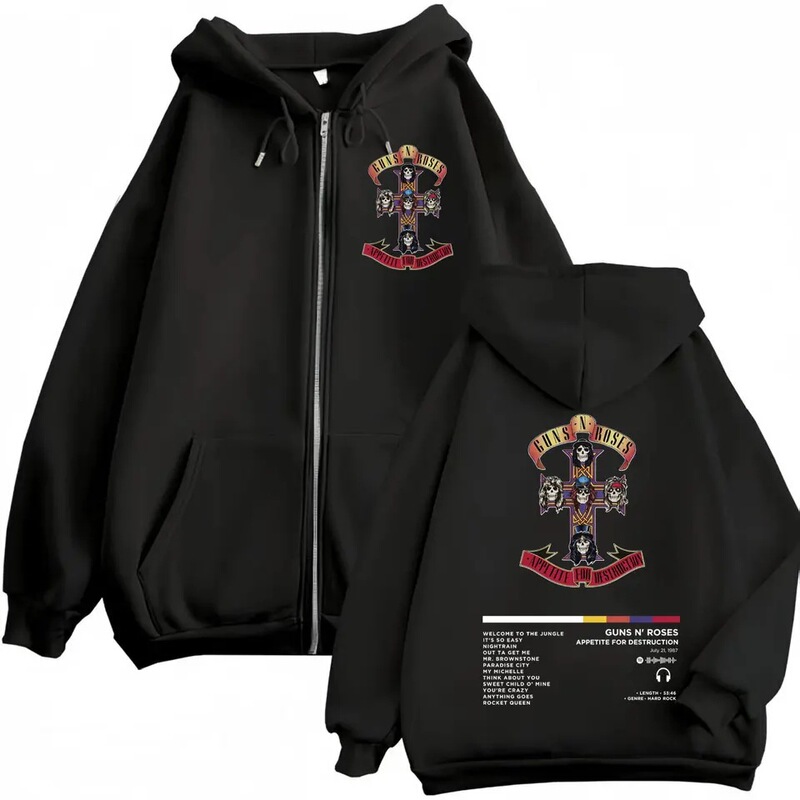 Guns N' Roses Appetite for Destruction Album Zipper Sweatshirt Rock Hip-Hop Zip-Up Sweatshirt Unisex Fashion 2000 Guns N' Roses Appetite for Destruction Album Zipper Sweatshirt Rock Hip-Hop Zip-Up Sweatshirt Unisex Fashion 2000