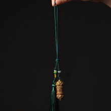 绿檀木雕六字真言转经轮香囊扩香器吊坠创意车内流苏挂饰汽车挂件