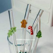 圣诞系列玻璃吸管ins透明高颜值饮管咖啡可爱弯头喝水环保耐高温