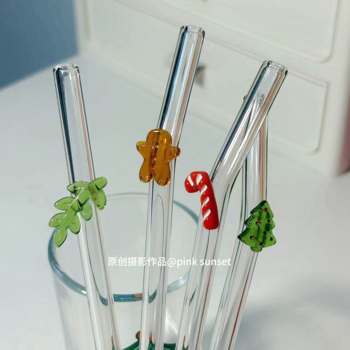 圣诞系列玻璃吸管ins透明高颜值饮管咖啡可爱弯头喝水环保耐高温