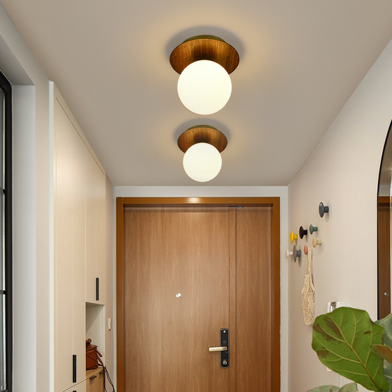 Pasillo pasillo de madera grano pequeño techo moderno minimalista balcón color nogal dormitorio lámpara pared cristal