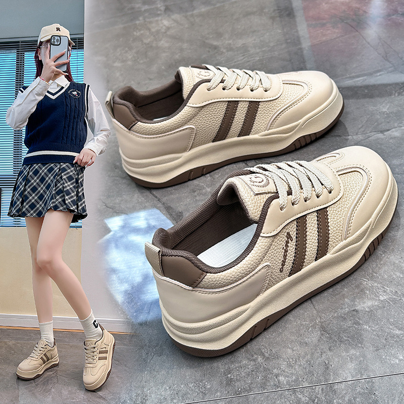 Chaussures pour femmes 2024 printemps nouvelle étudiante édition coréenne Instagram chaussures blanches polyvalentes chaussures de planche à semelle épaisse printemps et automne chaussures décontractées_voghion.com
