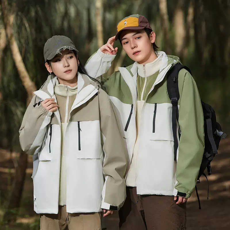户外冲风衣男女三合一石墨烯外套2025春秋冬防风防水情侣款登山服