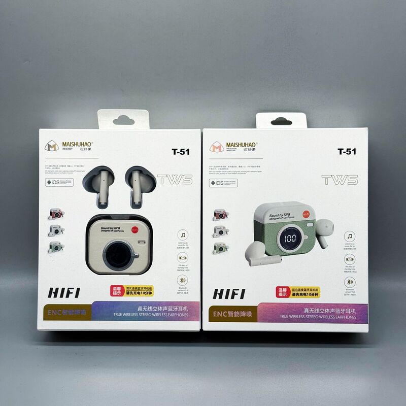 Retro Camera Bluetooth Headset Wireless Stereo In-Ear Smart Noise Reduction High-Quality Sports Mobile Phone Bluetooth