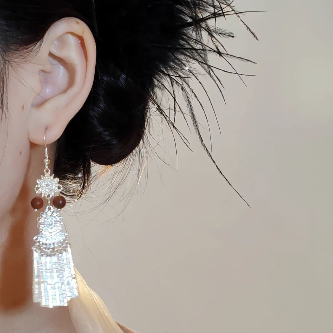 Designer elements: New Chinese style, homemade ethnic style, tassels, high-end earrings, ethnic style, earrings, female_voghion.com