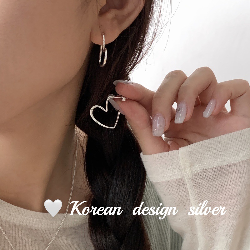 韓版簡約冷淡風飾品 S925純銀不規則愛心耳釘時尚高級ins風耳飾品