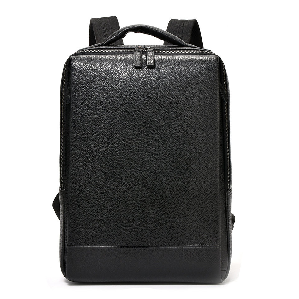 Ba lô nam da bò lớp đầu dung tích lớn đựng laptop 15,6 inch đi công tác — màu đen