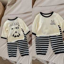 儿童睡衣夏季小孩空调服男女童纯棉七分家居服宝宝套装正反印花无