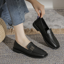 一件也發英倫風黑色平底小皮鞋氣質軟皮豆豆單鞋夏職業工作小黑鞋