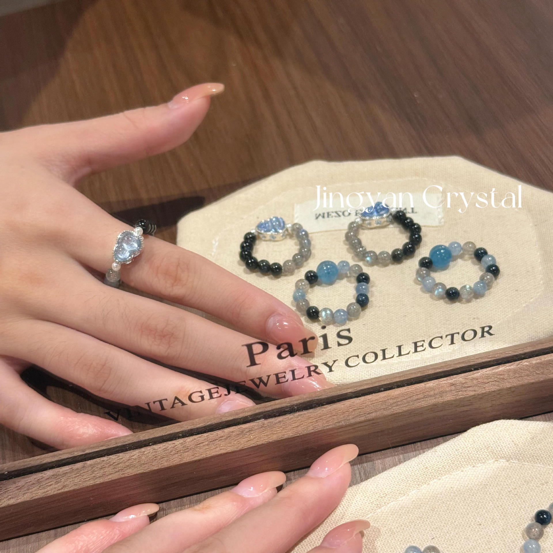 Original design, natural crystal, aquamarine, obsidian, moonstone, wholesale crystal bead string, gourd ring for women