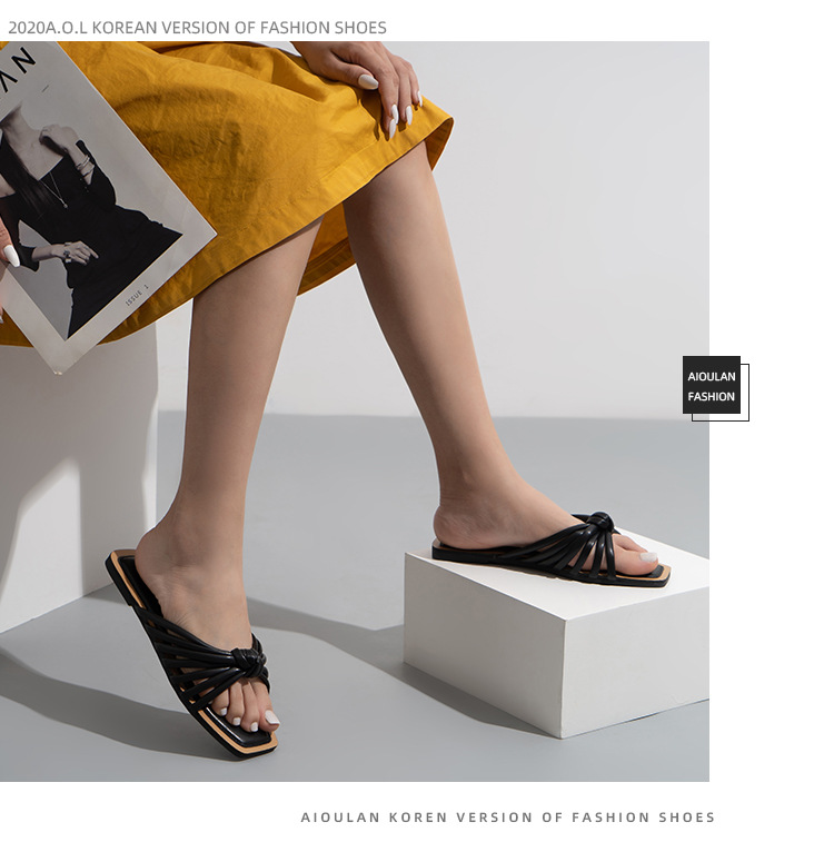 Tek Kelime Örgülü Düz Sandalet Ve Terlik Yaz Modası Hollow Beach Terlik_voghion.com