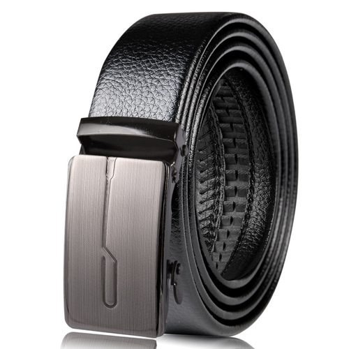 Men's belt wholesale market source business casual leather belt laser automatic buckle edge-sealed faux leather litchi pattern pants waist belt
