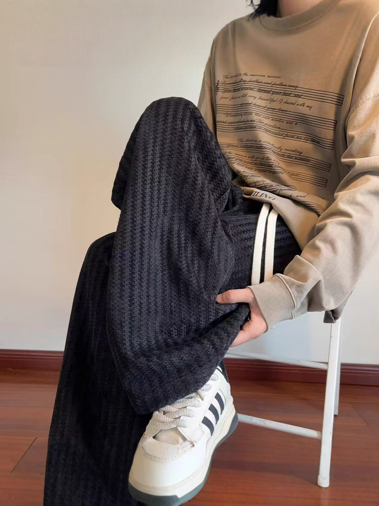 Pantalones deportivos casuales para hombres otoño y invierno marca de moda transfronteriza estriada de punto suelta rectos pesados pantalones