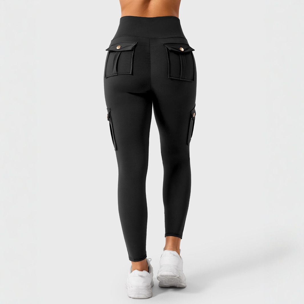 국경을 넘은 포켓 작업복 피트니스 바지 여성용 고탄력 타이트 요가 바지 속건성 러닝 힙 리프팅 바지 바디 셰이핑 유럽 및 미국