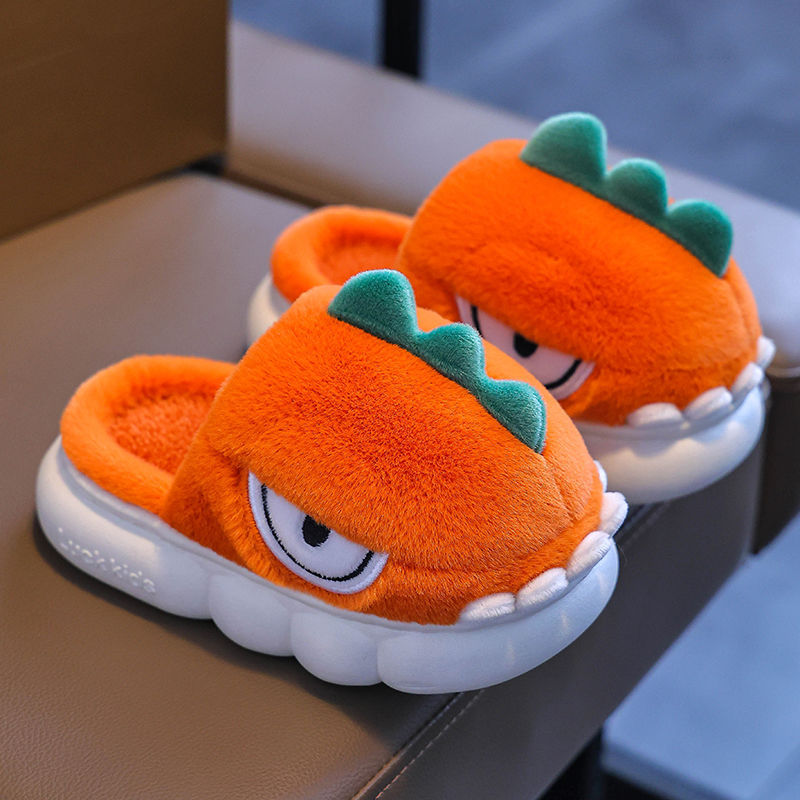 Bolsa de invierno para niños zapatos de tacones de algodón para niños dinosaurios cálidos lindos niños pequeños y medianos peludos antideslizantes zapatillas de algodón grueso