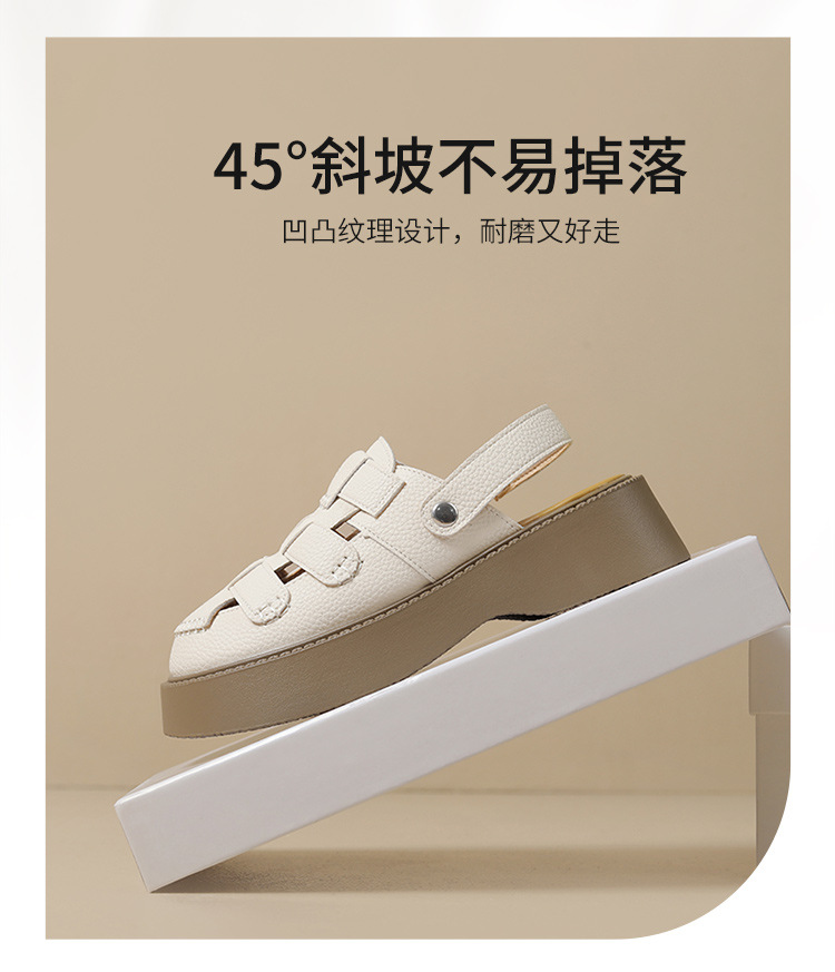 Sandal bít mũi đế dày phong cách La Mã nữ, quai chữ V — AB16N be đen chi tiết 6