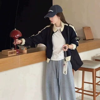 韩系撞色立领拉链短外套女2026秋季新款宽松休闲百搭显瘦夹克上衣