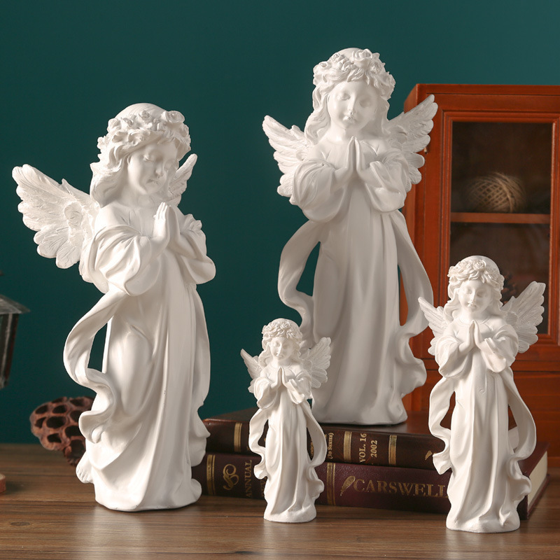 European Angel Resin Ornaments Retro Plaster Statue White Little Angel Girl Desktop Decoration Art Props