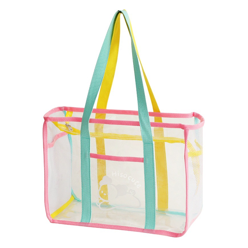 hisocute cartoon large transparent handbag girl shoulder bag PVC jelly beach bag bath handbag