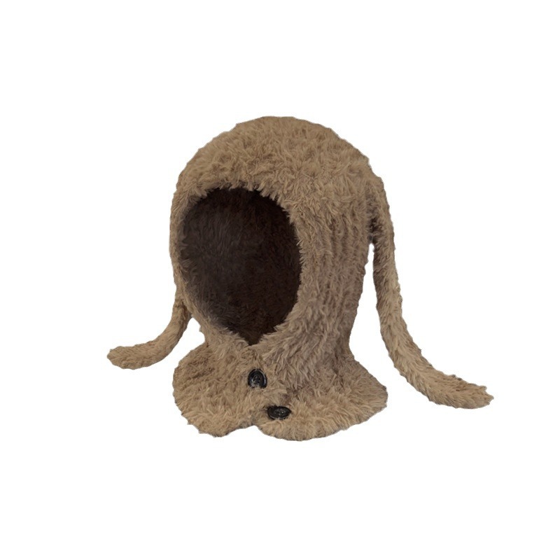 Lindo conejo de peluche con orejas largas, forma cóncava femenina, protección cálida para los oídos, gorro tipo balakrafa, gorro tipo jersey para otoño/invierno_voghion.com