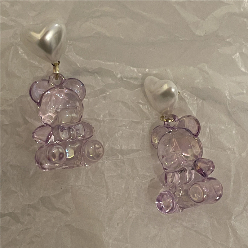 Wholesale Jewelry Cute Laser Transparent Bear Pearl Earrings Nihaojewelry display picture 7
