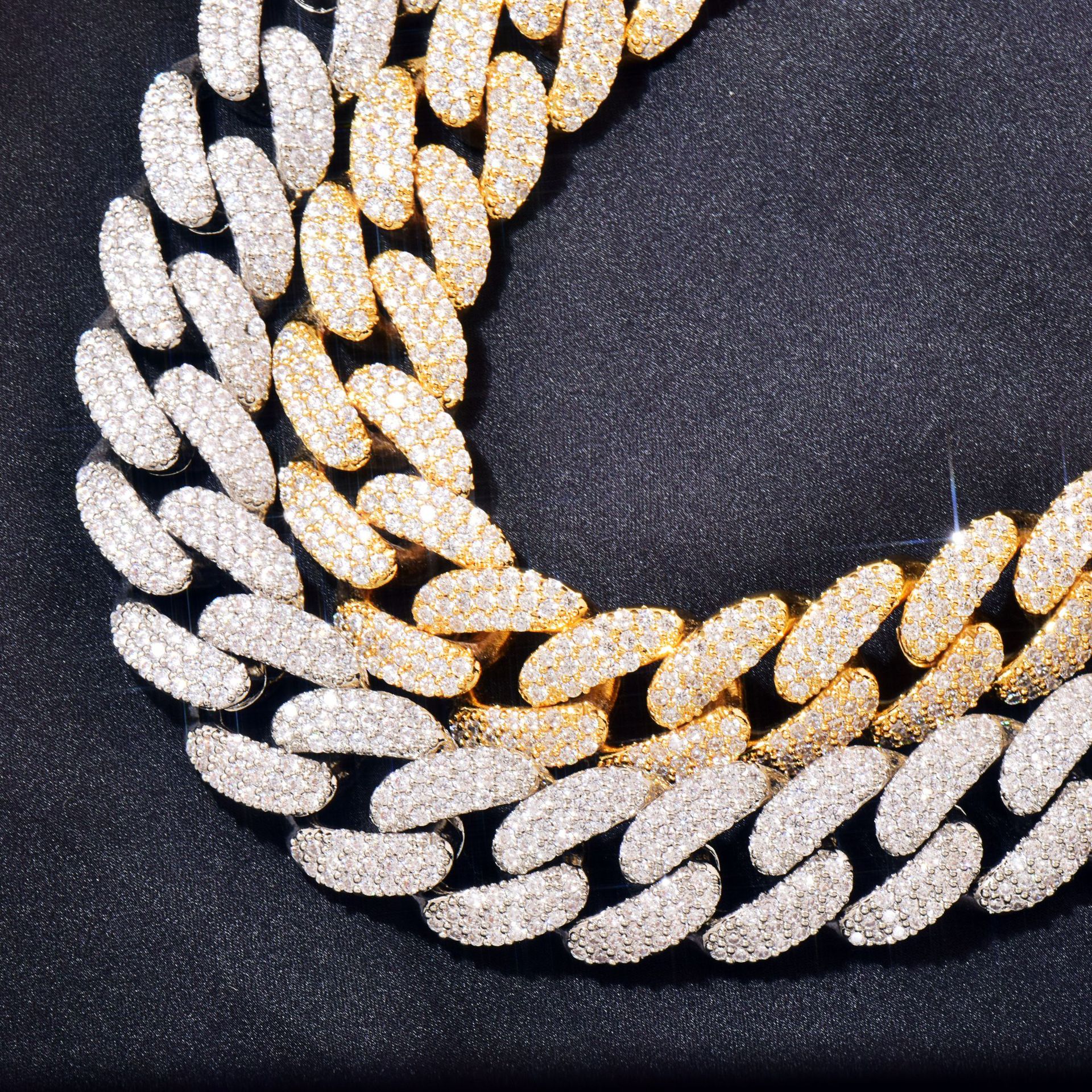 Chaîne cubaine 18 mm, style hip-hop européen et américain, tendance homme, boucle à ressort, or entièrement sertie de diamants_voghion.com